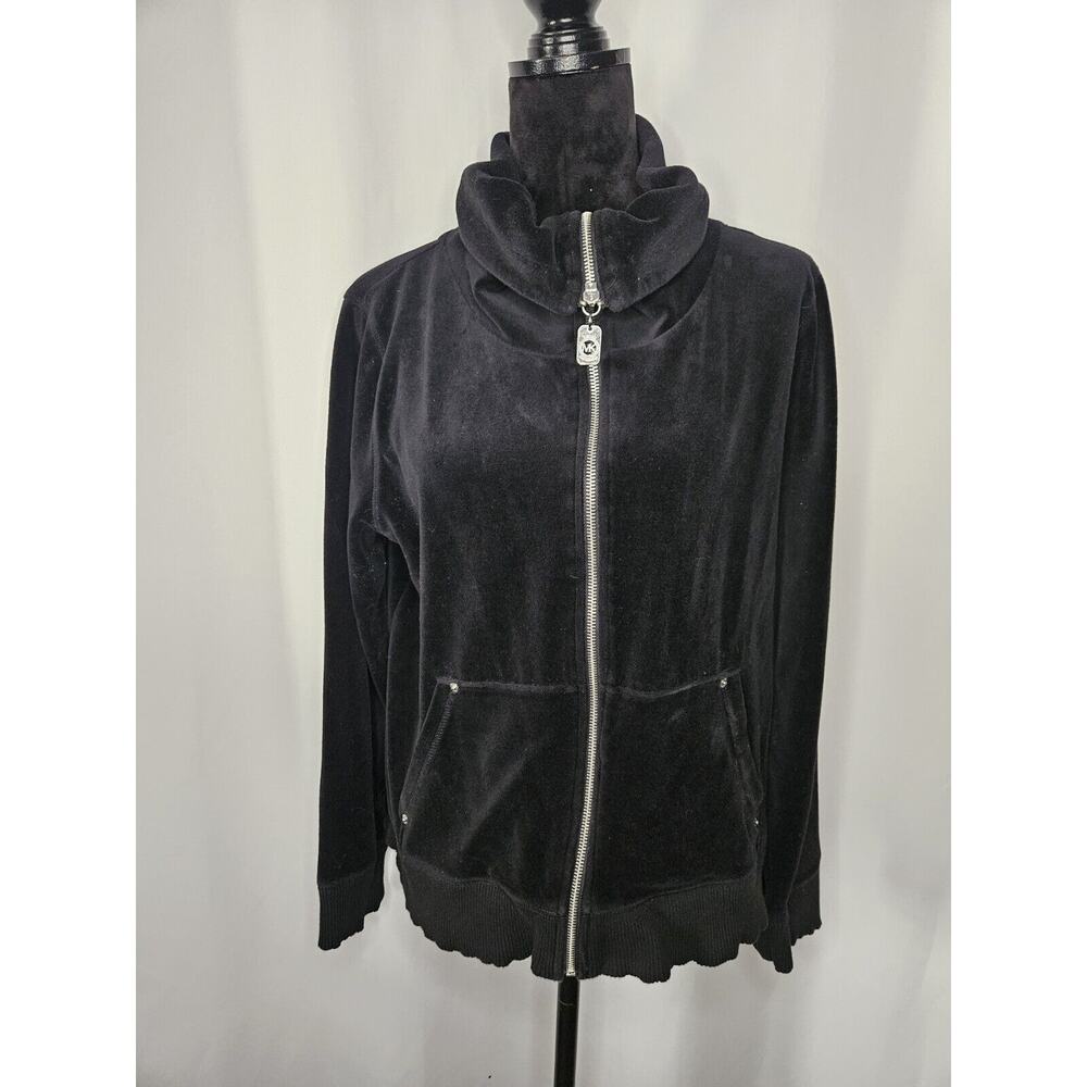 Michael Kors Velour Woman's XL Cowl Neck Full Zip Jacket Black Sweatshirt